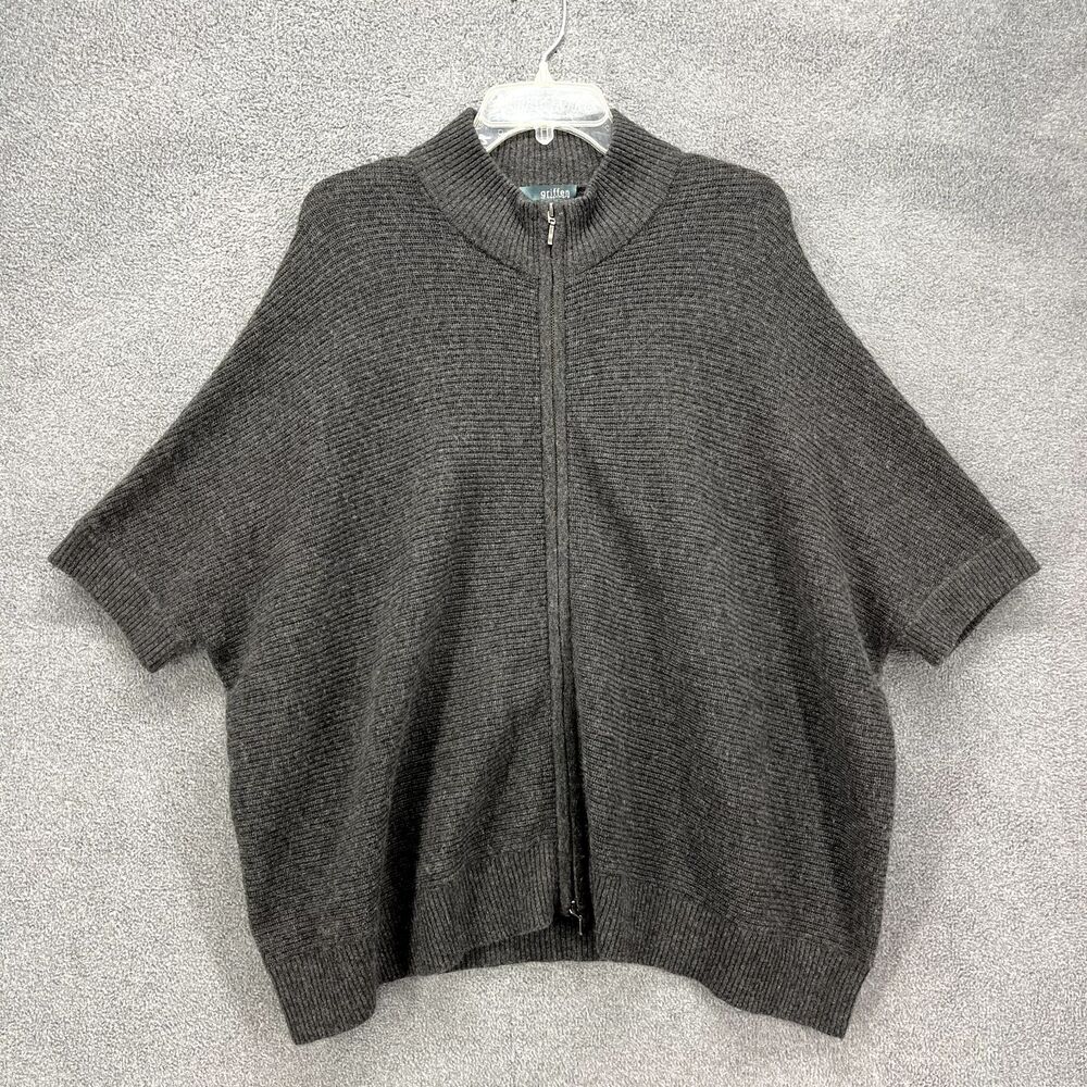 Griffen Cashmere Sweater Womens Medium‎ Gray Short Sleeve Oversized Full Zip
